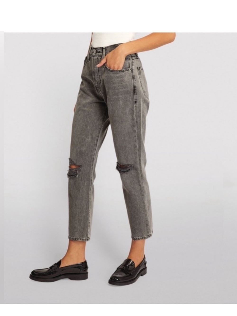 FRAME Le Original High Rise Ankle Jeans in Malta Rips Gray